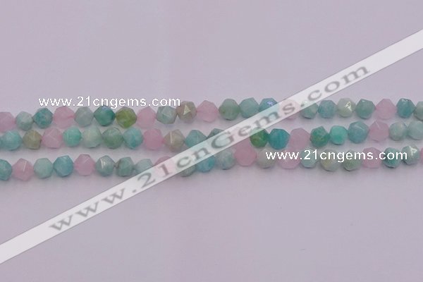 CAM1441 15.5 inches 6mm faceted nuggets amazonite & rose quartz beads