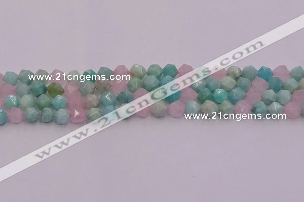 CAM1442 15.5 inches 8mm faceted nuggets amazonite & rose quartz beads