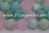 CAM1443 15.5 inches 10mm faceted nuggets amazonite & rose quartz beads