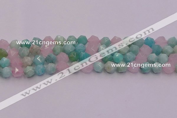 CAM1444 15.5 inches 12mm faceted nuggets amazonite & rose quartz beads