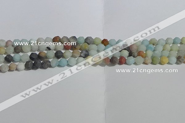 CAM1487 15.5 inches 6mm faceted nuggets matte black amazonite beads