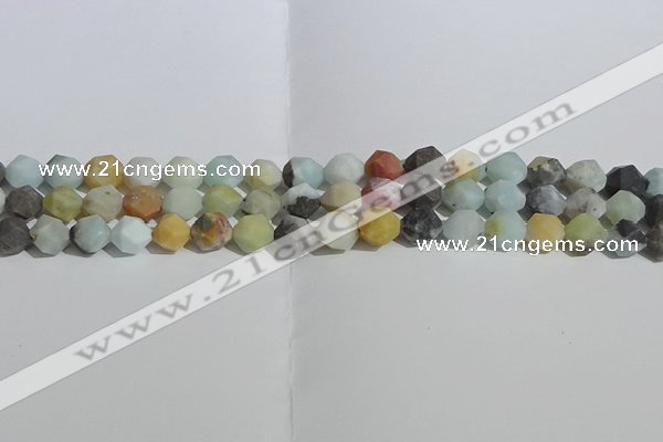 CAM1488 15.5 inches 8mm faceted nuggets matte black amazonite beads