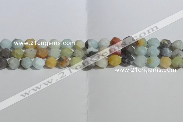 CAM1489 15.5 inches 10mm faceted nuggets matte black amazonite beads