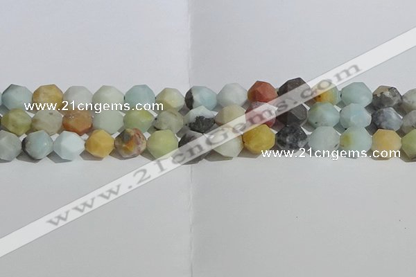 CAM1490 15.5 inches 12mm faceted nuggets matte black amazonite beads