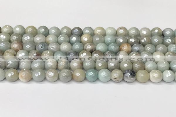 CAM1751 15 inches 8mm faceted round AB-color amazonite agate beads