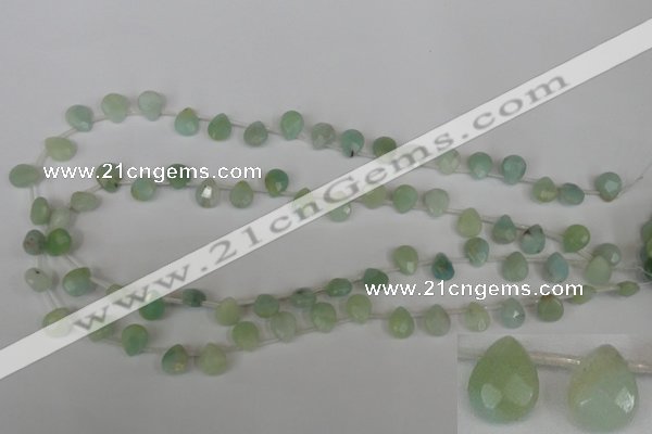 CAM634 Top-drilled 8*10mm faceted flat teardrop Chinese amazonite beads