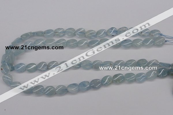 CAQ150 15.5 inches 10*12mm twisted oval natural aquamarine beads