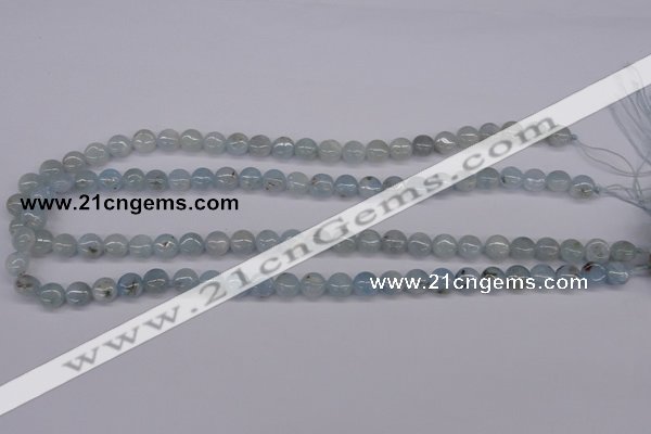 CAQ156 15.5 inches 8mm flat round natural aquamarine beads