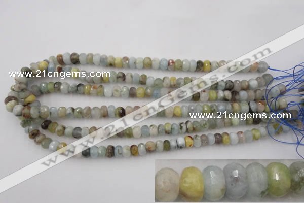 CAQ351 15.5 inches 6*8mm faceted rondelle natural aquamarine beads