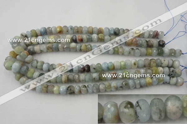 CAQ352 15.5 inches 6*10mm faceted rondelle natural aquamarine beads