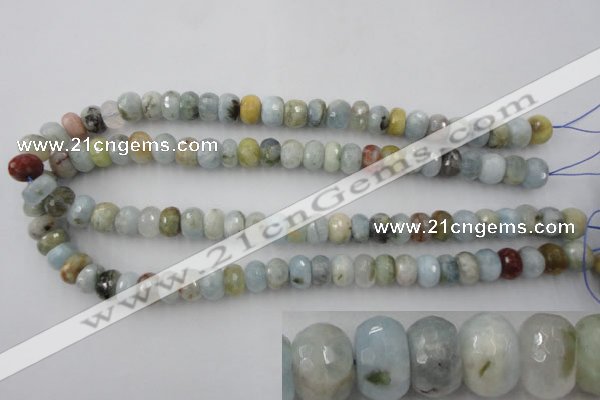 CAQ353 15.5 inches 8*12mm faceted rondelle natural aquamarine beads