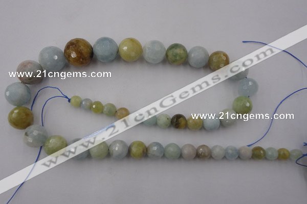 CAQ362 15.5 inches 6mm - 16mm faceted round natural aquamarine beads