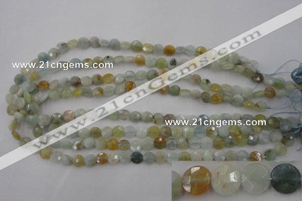 CAQ365 15.5 inches 8mm faceted coin natural aquamarine beads