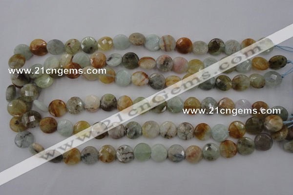 CAQ367 15.5 inches 12mm faceted coin natural aquamarine beads