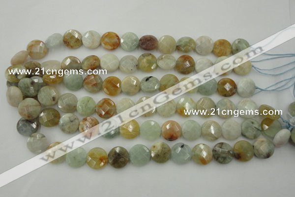 CAQ368 15.5 inches 15mm faceted coin natural aquamarine beads