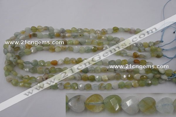 CAQ390 15.5 inches 8*8mm faceted heart natural aquamarine beads