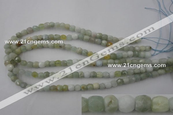 CAQ410 15.5 inches 7*8mm faceted nuggets natural aquamarine beads