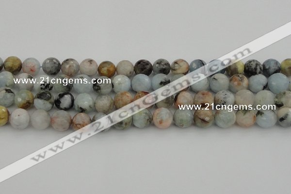 CAQ423 15.5 inches 12mm faceted round natural aquamarine beads