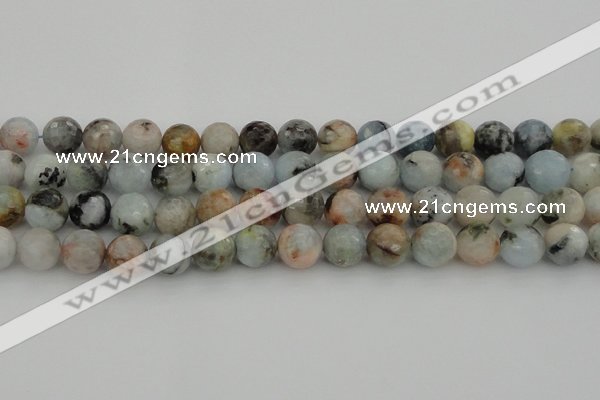 CAQ424 15.5 inches 14mm faceted round natural aquamarine beads