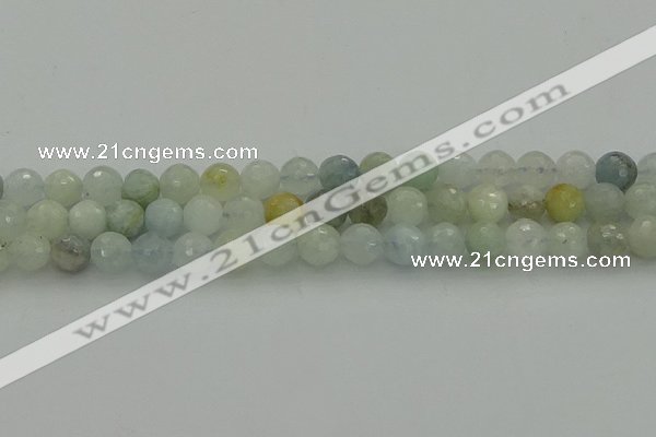 CAQ437 15.5 inches 8mm faceted round natural aquamarine beads