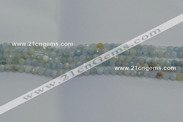 CAQ551 15.5 inches 4mm faceted round natural aquamarine beads