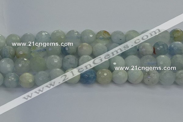 CAQ556 15.5 inches 14mm faceted round natural aquamarine beads