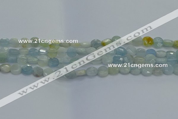 CAQ568 15.5 inches 7mm faceted coin natural aquamarine beads