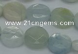 CAQ569 15.5 inches 9mm faceted coin natural aquamarine beads