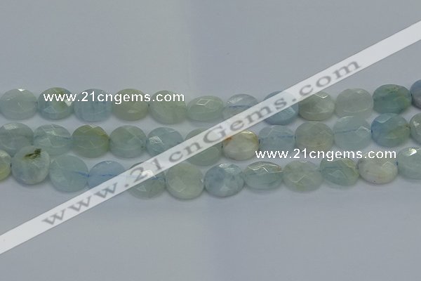 CAQ570 15.5 inches 11mm faceted coin natural aquamarine beads