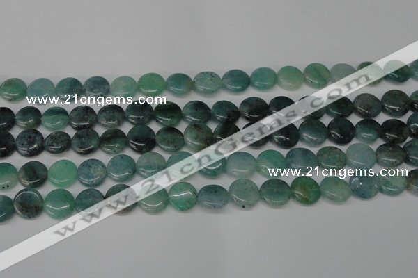 CAQ619 15.5 inches 12mm flat round aquamarine gemstone beads