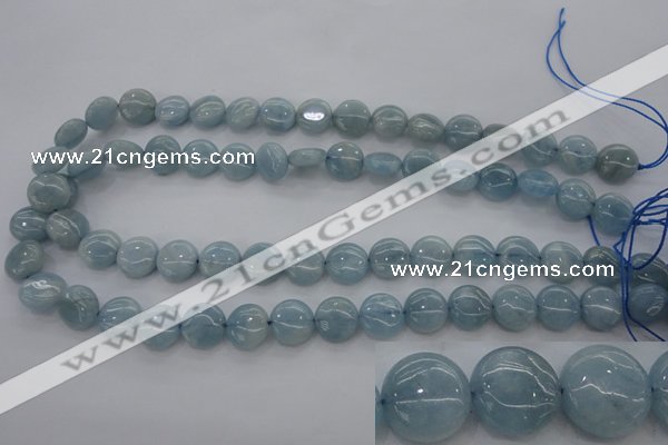 CAQ68 15.5 inches 12*12mm flat round natural aquamarine beads wholesale