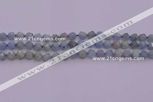 CAQ791 15.5 inches 8mm faceted nuggets aquamarine gemstone beads