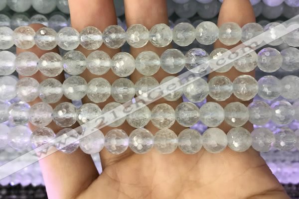 CAQ876 15.5 inches 8mm faceted round aquamarine gemstone beads