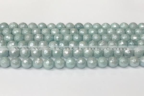 CAQ927 15 inches 8mm faceted round AB-color imitation aquamarine agate beads