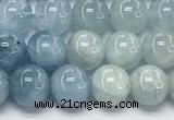 CAQ936 15 inches 8mm round aquamarine gemstone beads