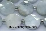 CAQ966 15 inches 10mm faceted coin aquamarine beads