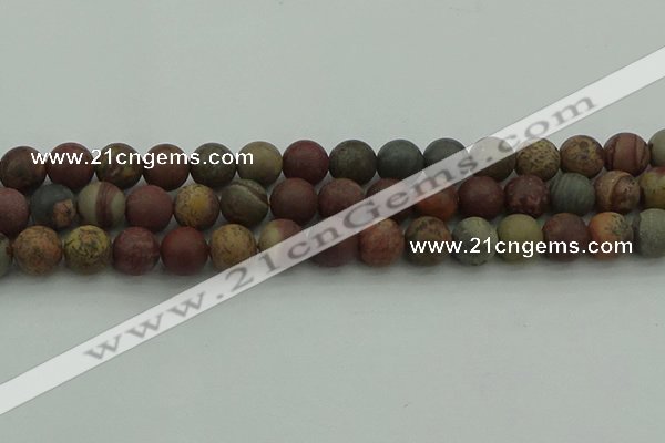 CAR363 15.5 inches 10mm round matte red artistic jasper beads