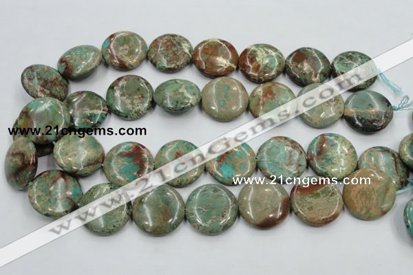 CAT07 15.5 inches 25mm flat round natural aqua terra jasper beads