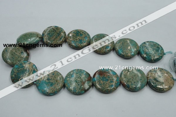 CAT08 15.5 inches 30mm flat round natural aqua terra jasper beads