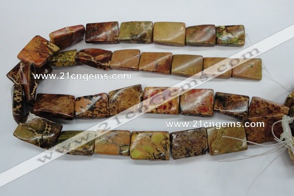 CAT148 18*25mm twisted rectangle dyed natural aqua terra jasper beads