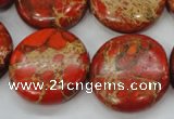 CAT195 15.5 inches 25mm flat round dyed natural aqua terra jasper beads