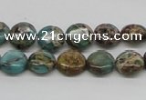 CAT5008 15.5 inches 10mm flat round natural aqua terra jasper beads