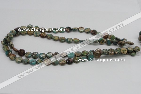 CAT5008 15.5 inches 10mm flat round natural aqua terra jasper beads