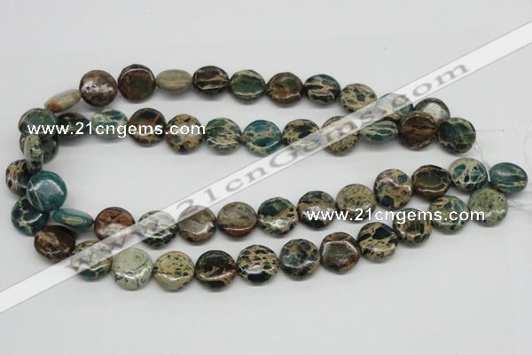 CAT5009 15.5 inches 16mm flat round natural aqua terra jasper beads