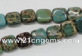 CAT5018 15.5 inches 10*10mm square natural aqua terra jasper beads