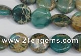 CAT5030 15.5 inches 14mm flat round natural aqua terra jasper beads