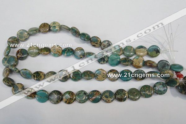 CAT5030 15.5 inches 14mm flat round natural aqua terra jasper beads