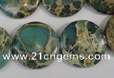 CAT5032 15.5 inches 22mm flat round natural aqua terra jasper beads