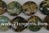 CAT5034 15.5 inches 18mm flat round natural aqua terra jasper beads