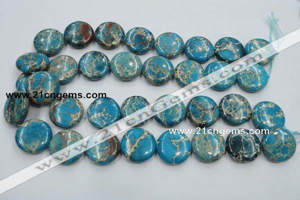 CAT65 15.5 inches 25mm flat round dyed natural aqua terra jasper beads